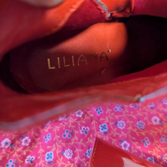 Patent Leatherette Bootie Pointy Toe Block Heel Liliana Zoya-4 Vegan Red Size 7 - Picture 5 of 10